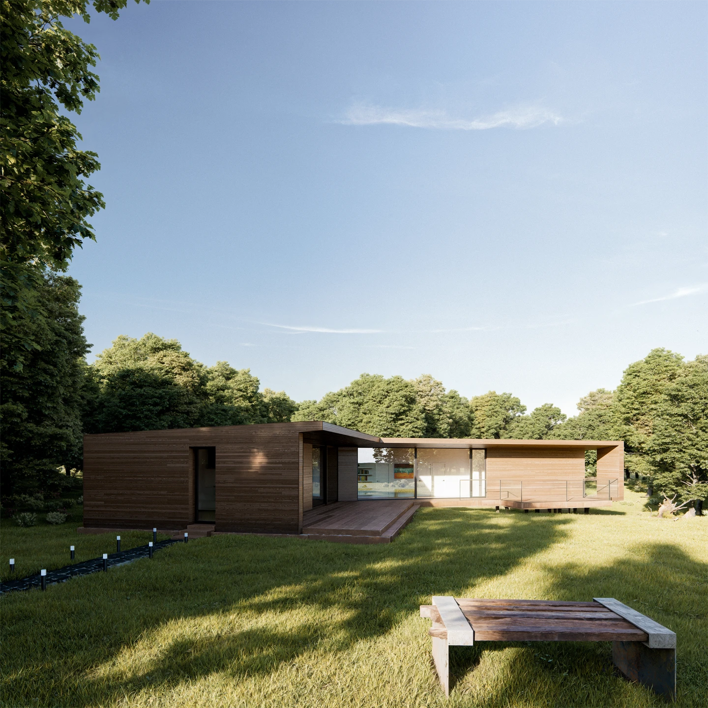 Render 3D. Vivienda en medio de la naturaleza.